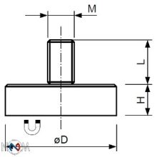 Neodimium pot mágnes gumi bevonattal átmérő 66 mm külső menettel
