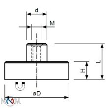 Neodimium pot mágnes gumi bevonattal átmérő 88 mm belső menettel