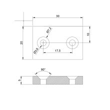 Neodimium téglatest mágnes 20x10x5 mm N48 süllyesztett furattal