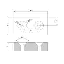 Neodimium téglatest mágnes 40x20x10 mm N48 süllyesztett furattal