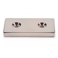   Neodimium téglatest mágnes 40x20x5 mm N48 két süllyesztett furattal