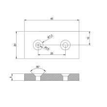 Neodimium téglatest mágnes 40x20x5 mm N48 két süllyesztett furattal